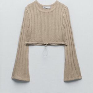 Zara Beige Ribbed Cropped Sweater